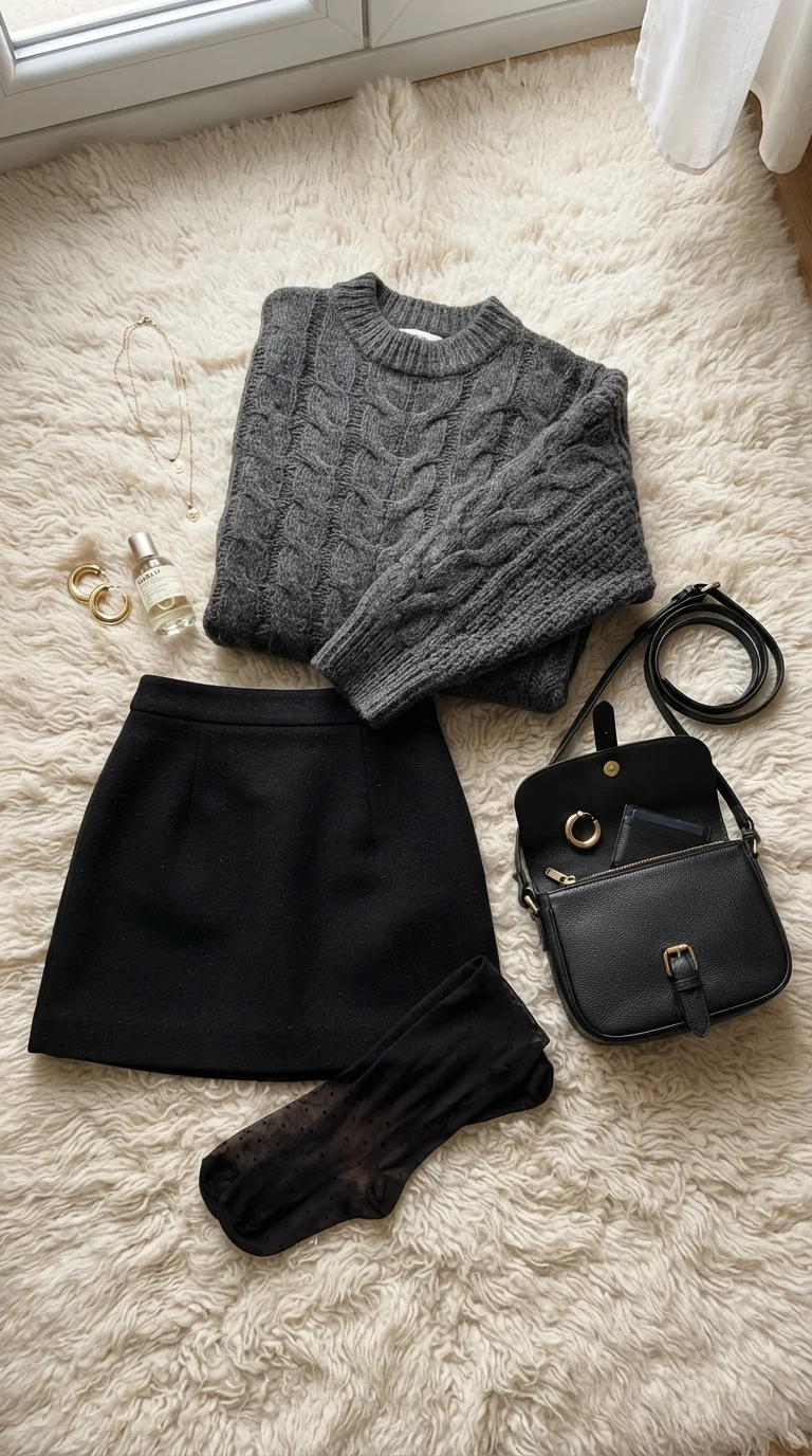 1. The Oversized Knit and Mini Skirt Combo