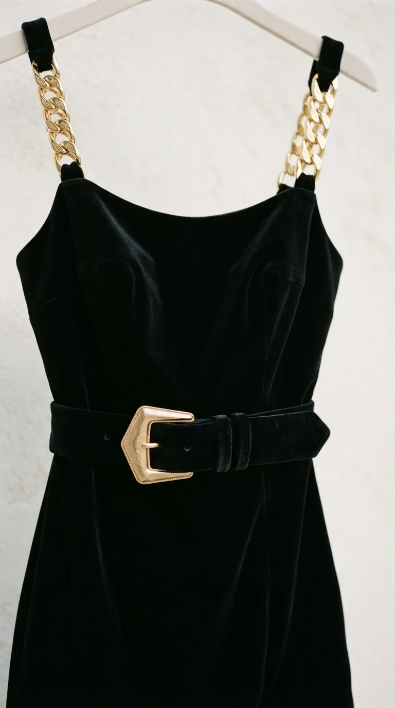 1. The Velvet Mini Dress with Statement Gold Hardware