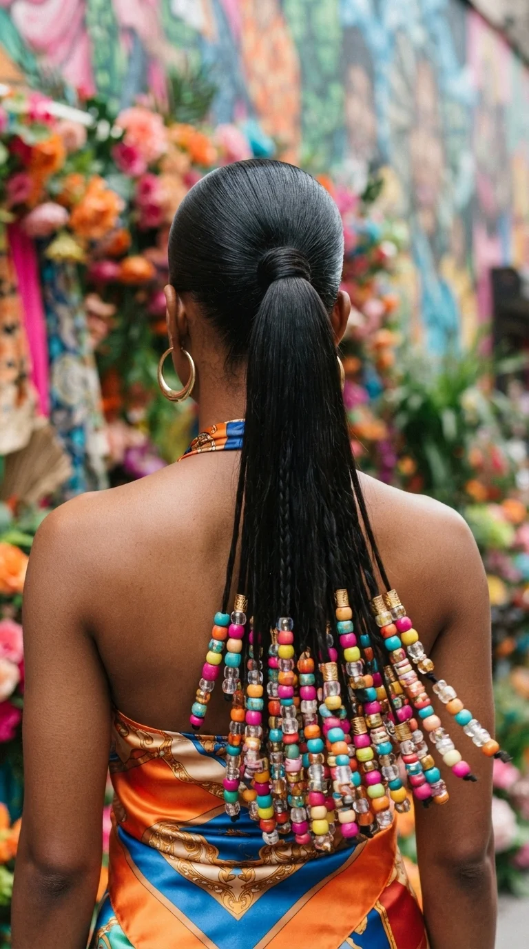 2. High Ponytail with Beaded Ends