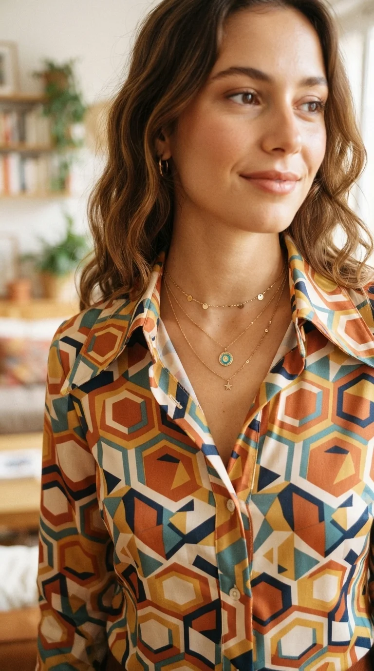 4. Bold Geometric Print Blouses