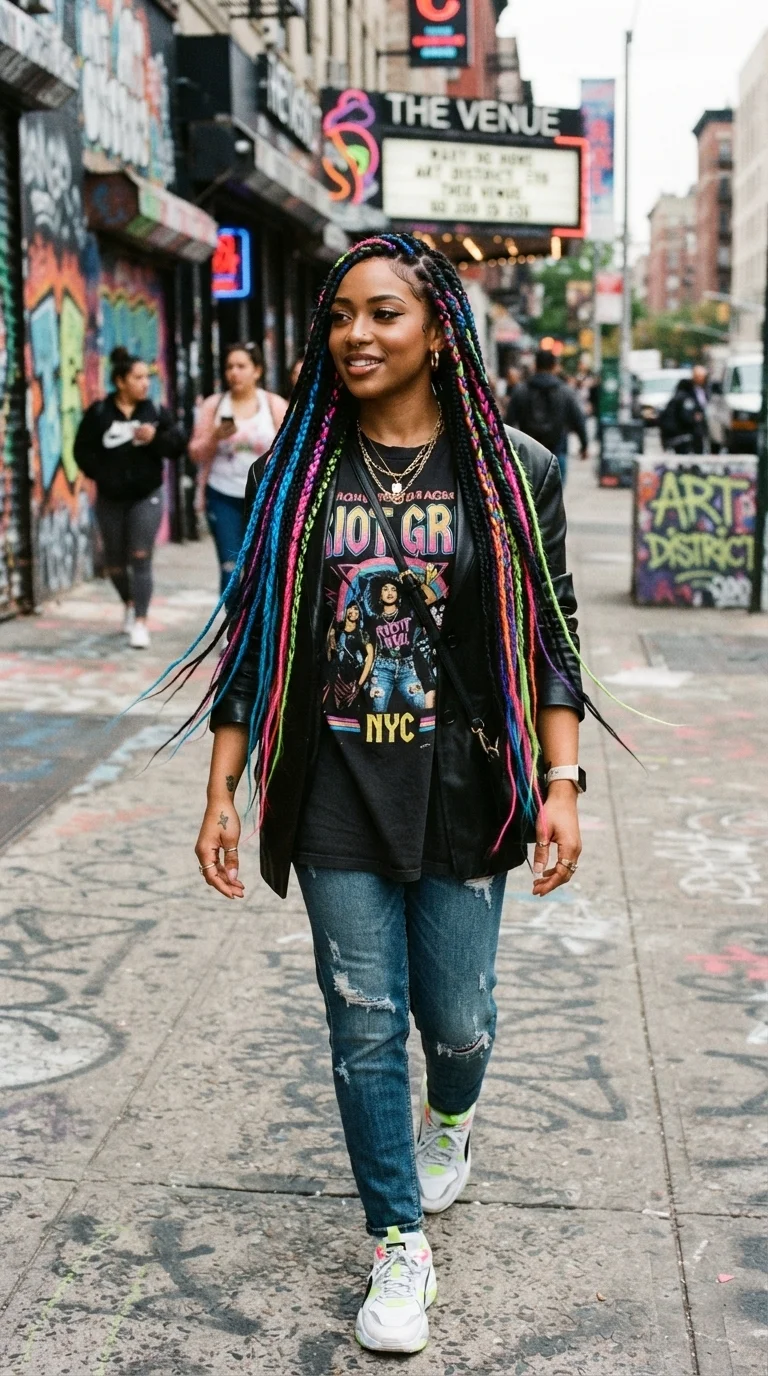 6. Vibrant Color-Blocked Box Braids