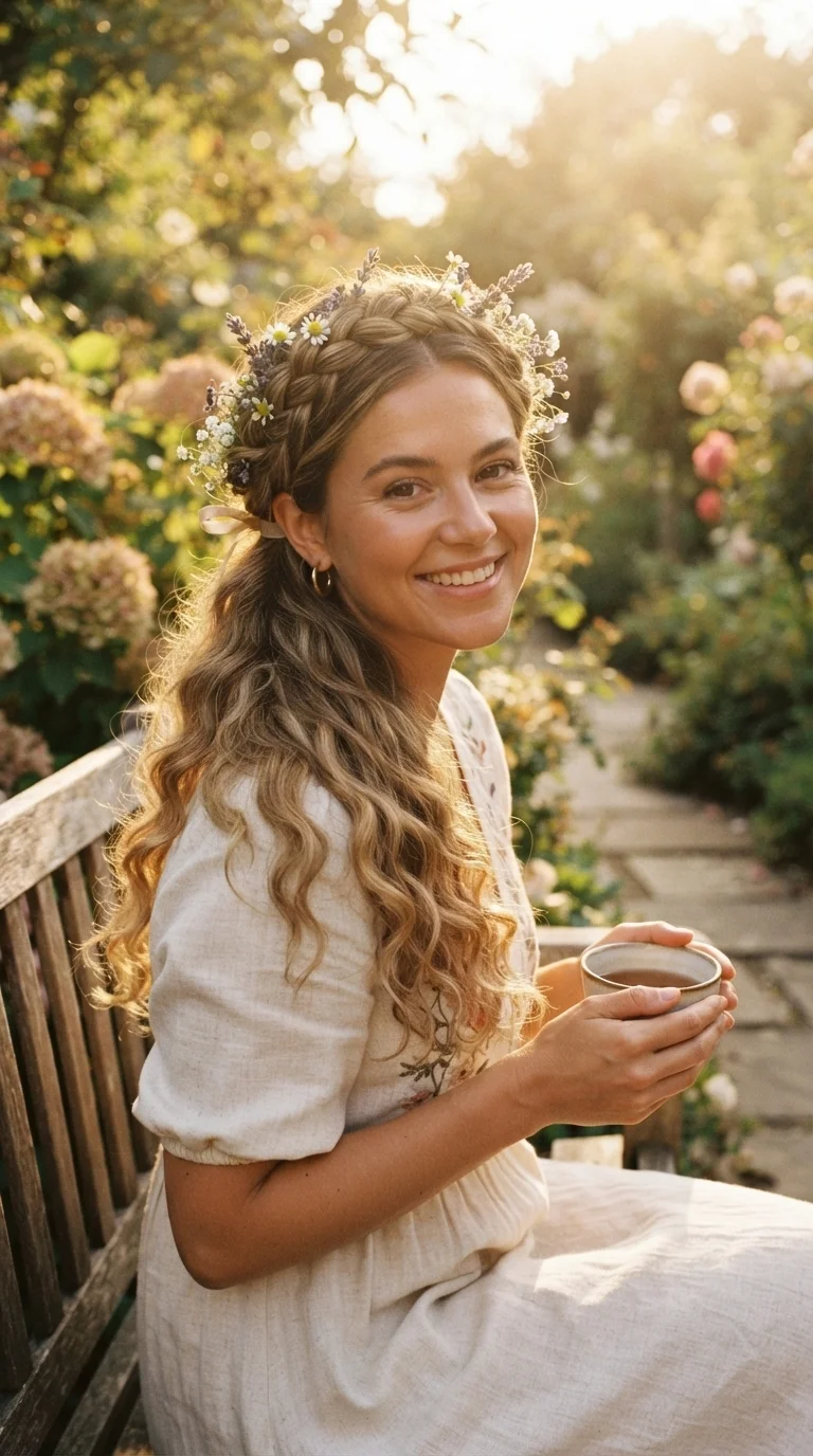 8. Half-Up Half-Down Braided Crown