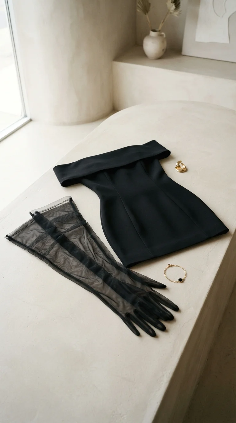 8. Off-Shoulder Bodycon Dress with Opera Gloves