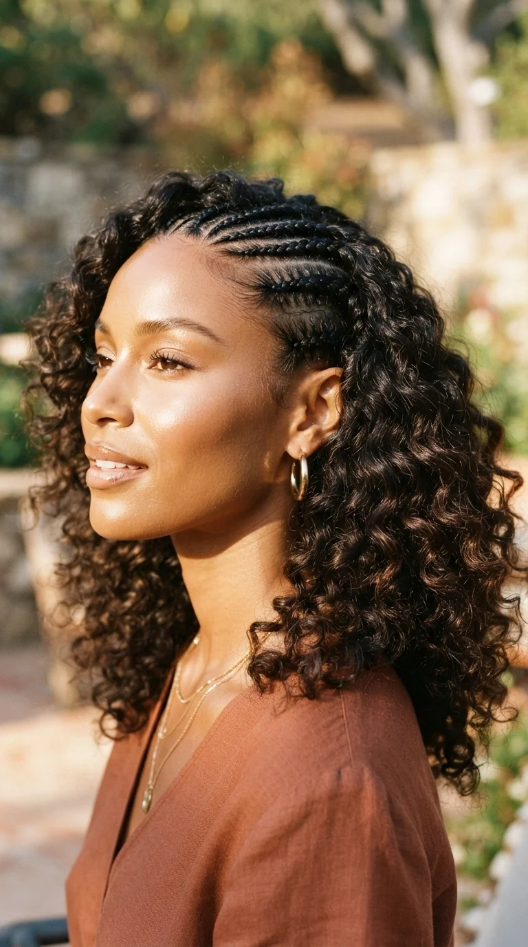 1. Sleek Goddess Cornrows with Curly Ends