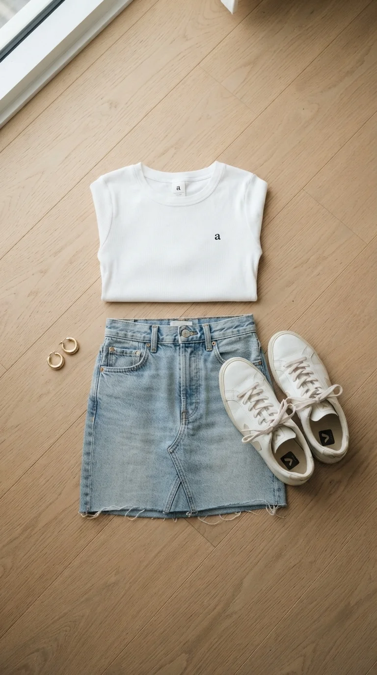 1. The Classic White Tee and Mini Skirt Combo
