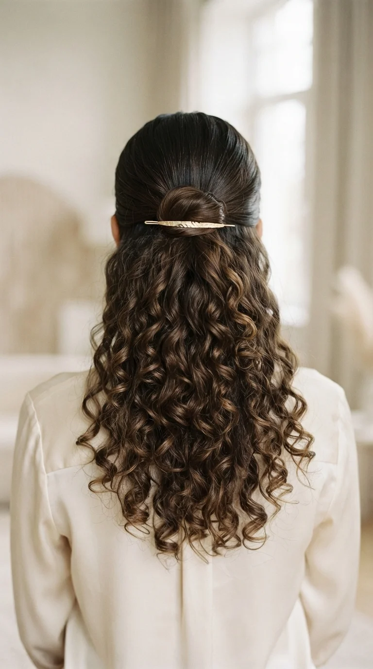 2. Sleek Half-Up, Half-Down with Gold Accents
