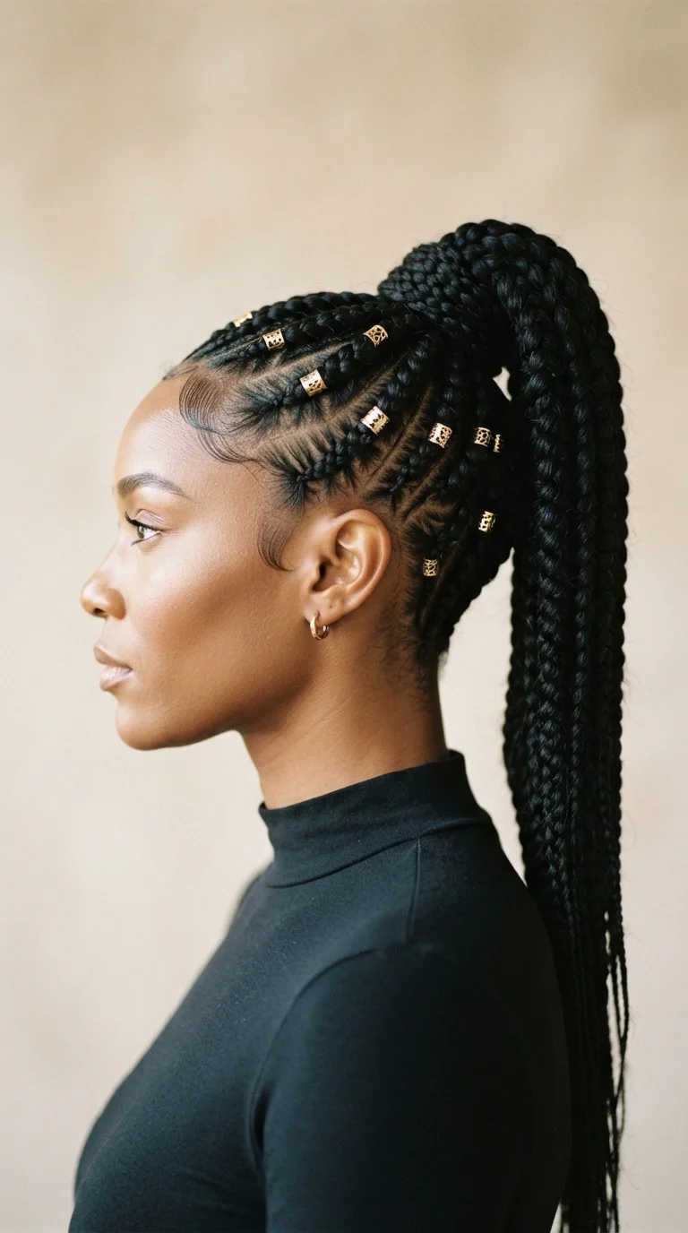 3. Classic Feed-In Ponytail Braids