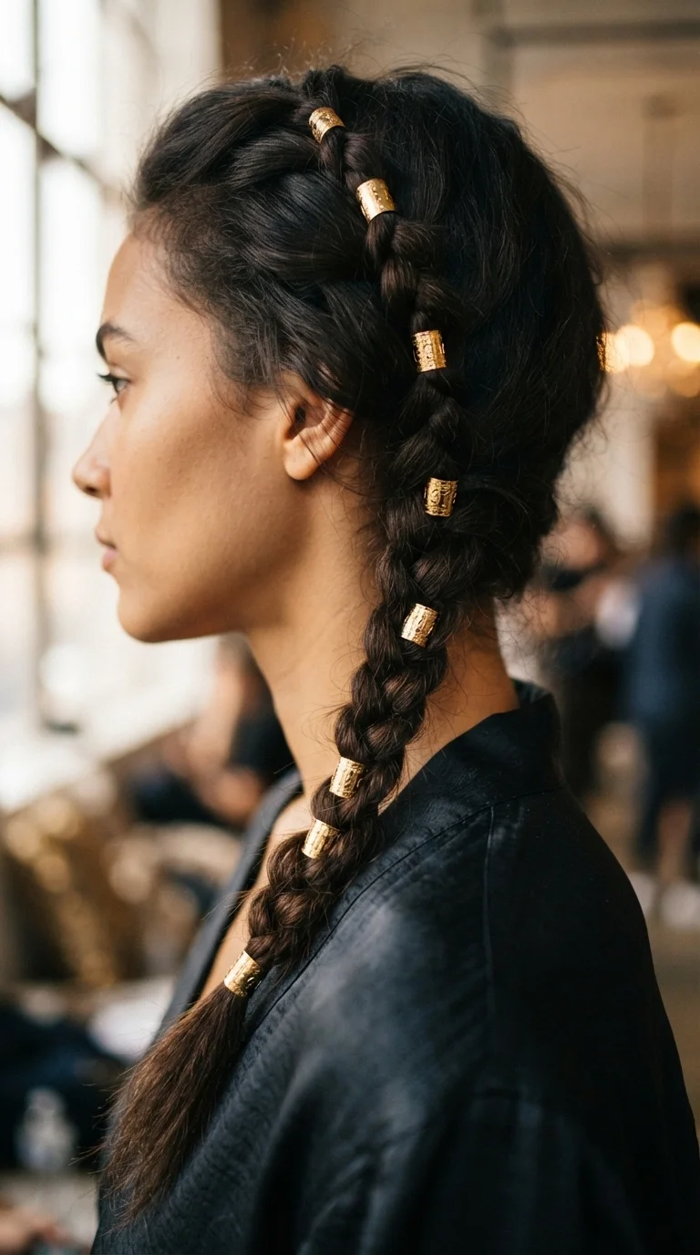 5. Bohemian Braid with Gold Cuffs