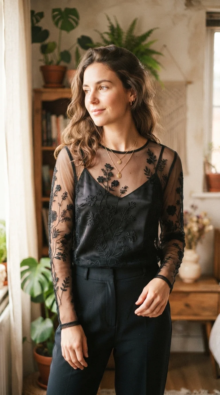 5. Sheer Mesh Overlay Elegance