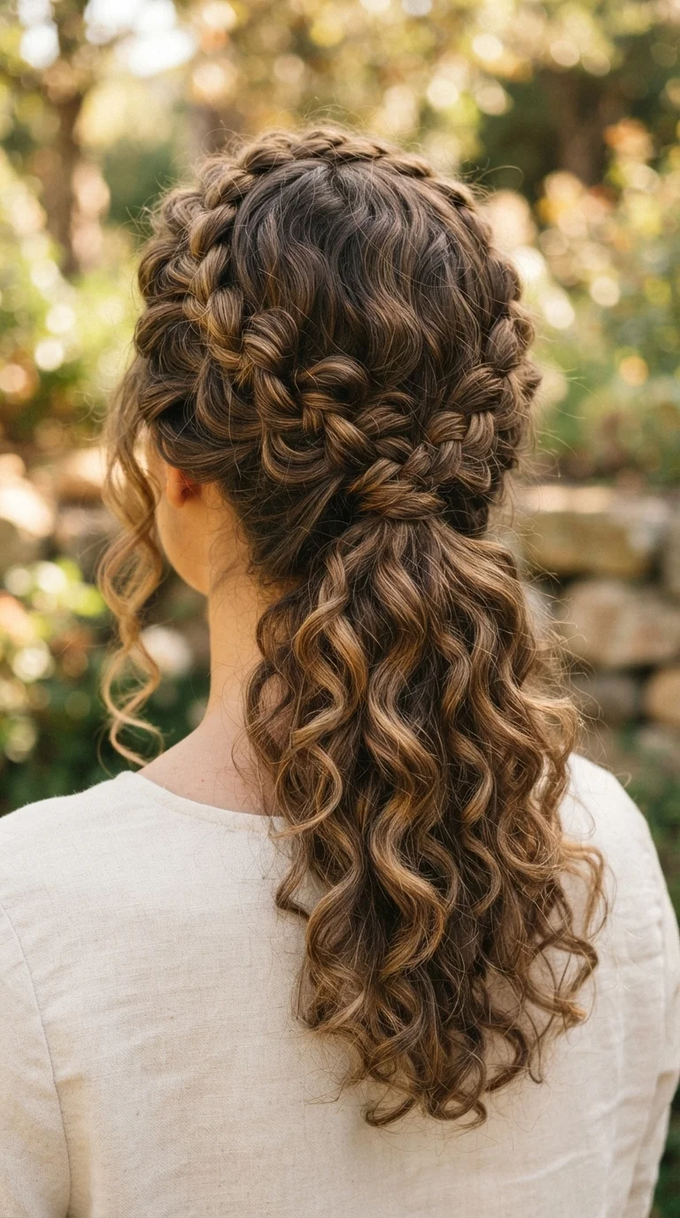 6. Braided Crown with Curly Ends