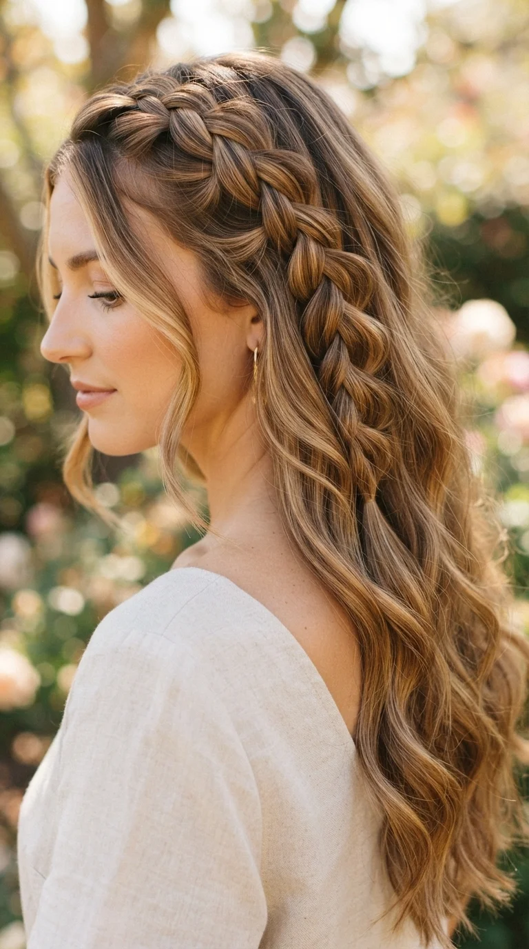 6. Waterfall Braid with Loose Curls