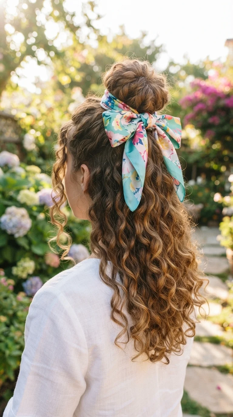 7. Half-Up Top Knot with Scarf