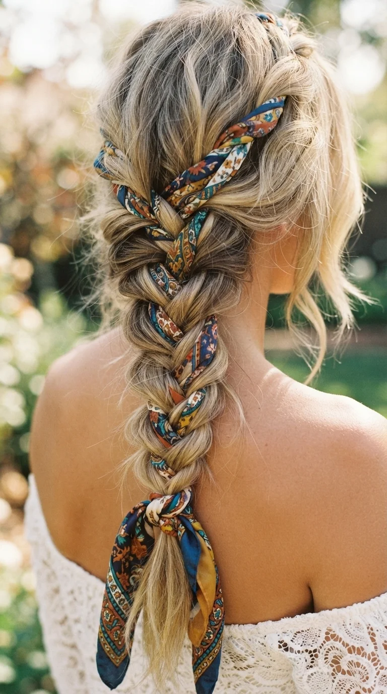 8. Boho Braid with Scarf Integration