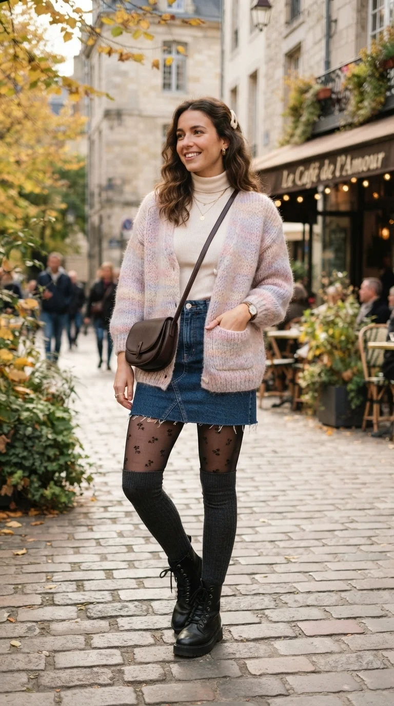 8. Cozy Vibes with a Cardigan and Tights