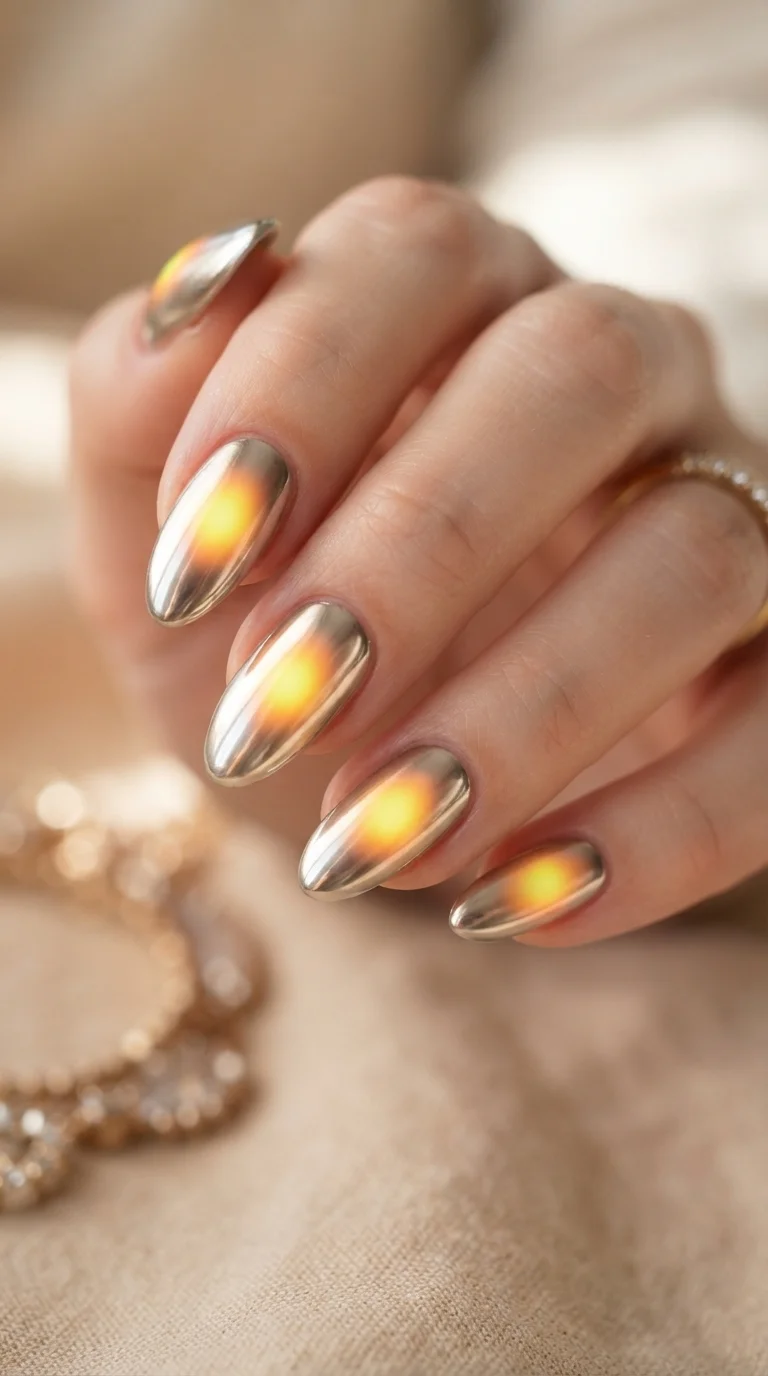 9. Yellow Chrome Aura Nails