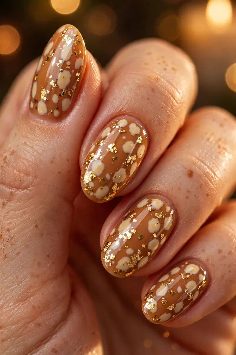 Gold-flecked woodland bambi nails with gold foil