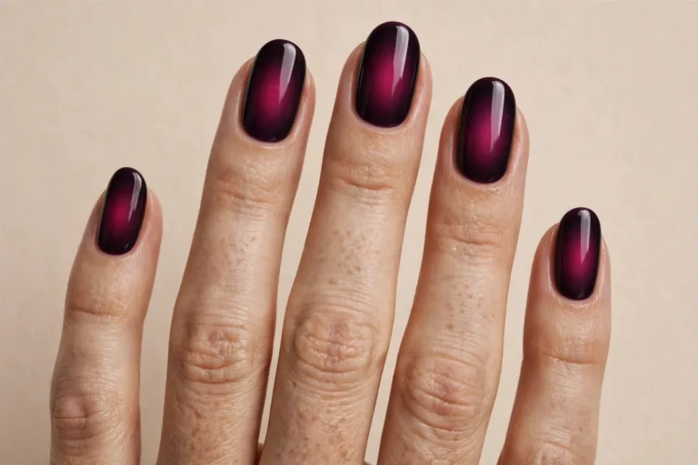 Dark plum aura nails with glowing burgundy center, glossy gel finish — 12 aura nail designs for fall 2026