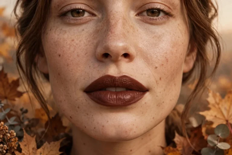Brown lipstick look for fall 2026 - close-up makeup with rich chocolate brown lips