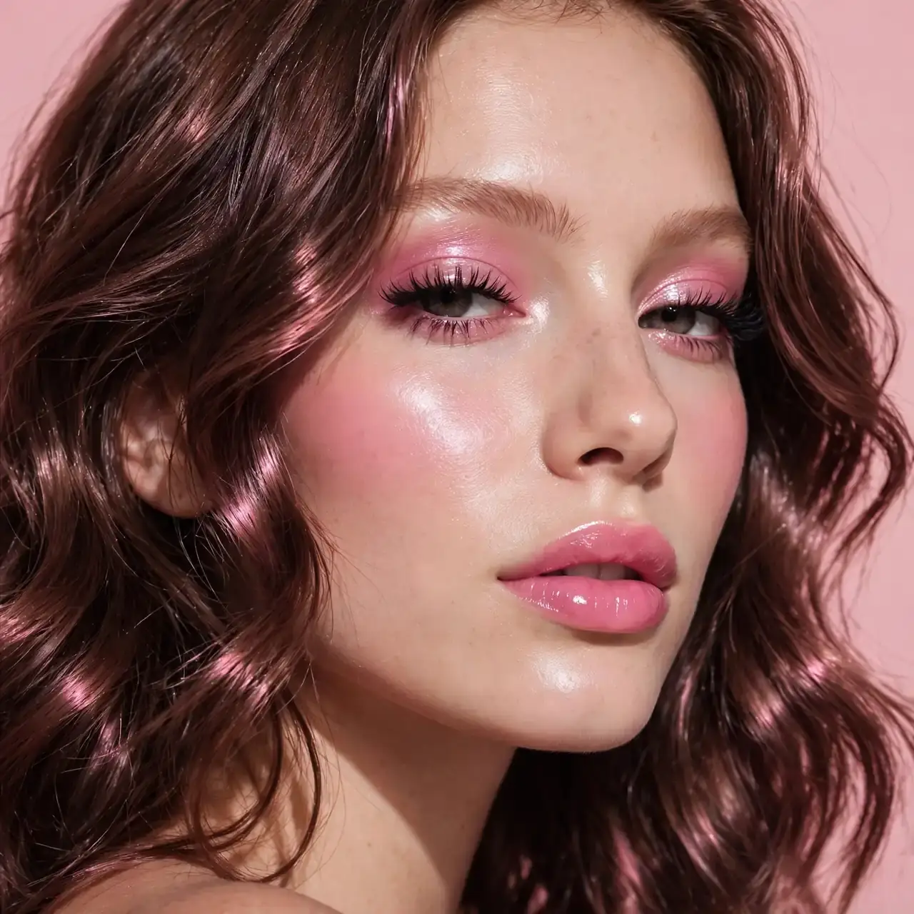 Lacquered cherry red glossy lips with luminous bare skin — glamoratti lip look