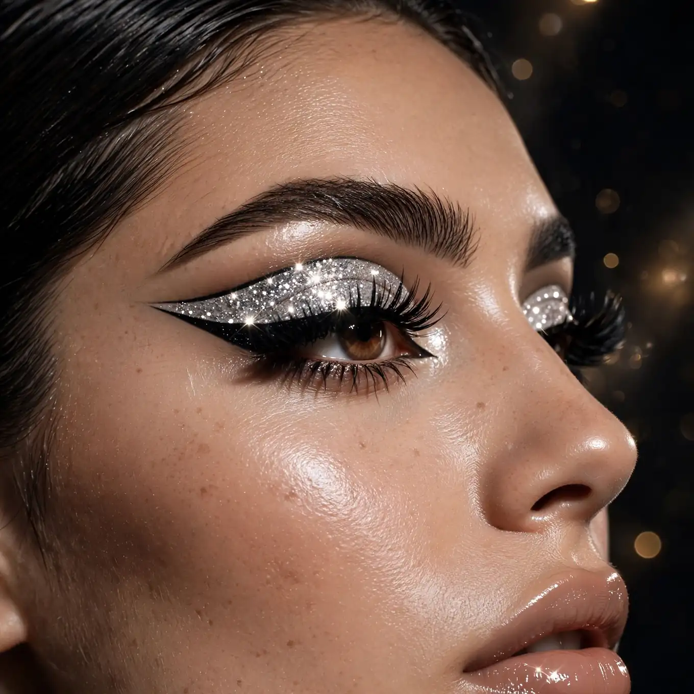 Nude gloss power makeup look with laminated brows and satin glowing skin