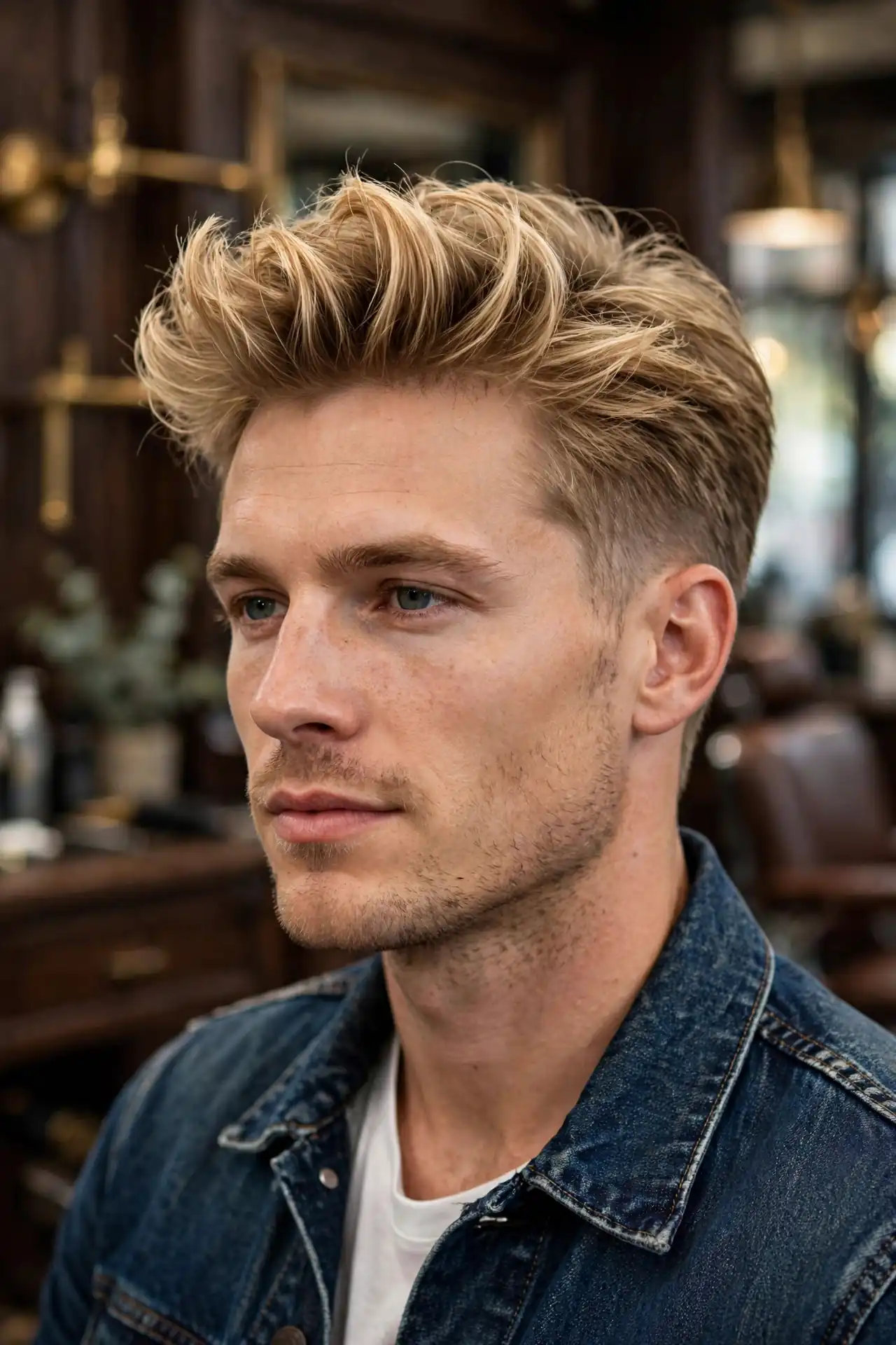 Modern quiff haircut with low taper