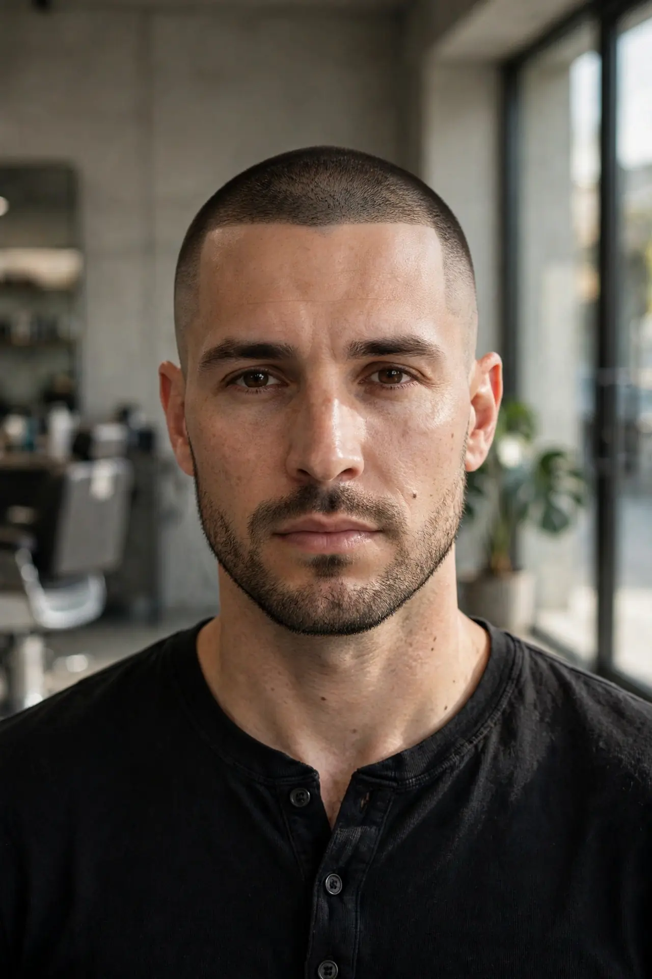Clean buzz cut with a sharp line-up