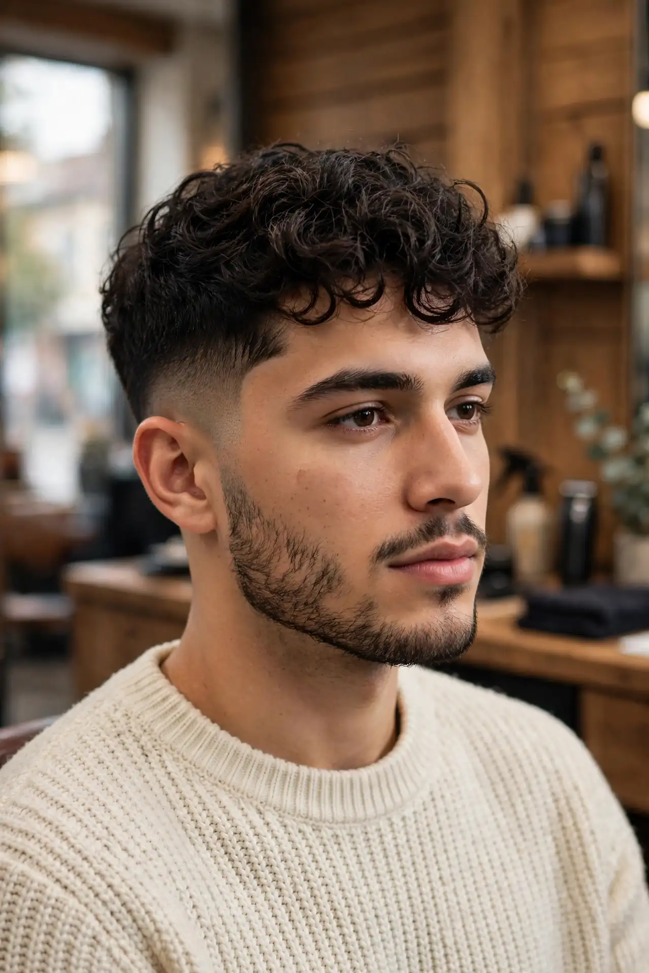 Wavy top haircut with mid fade