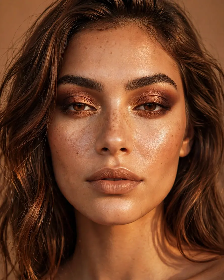 Bronze-to-copper ombre eyeshadow gradient fading from deep bronze to golden copper