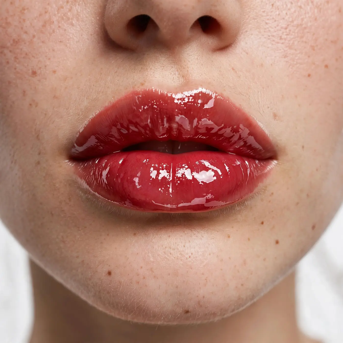 Cherry vinyl gloss dark red lip look