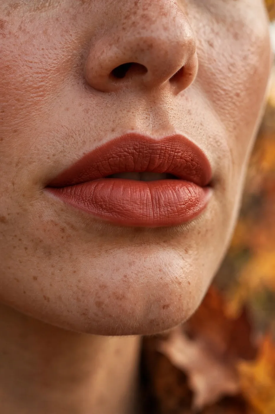 Brick red velvet matte dark red lipstick look