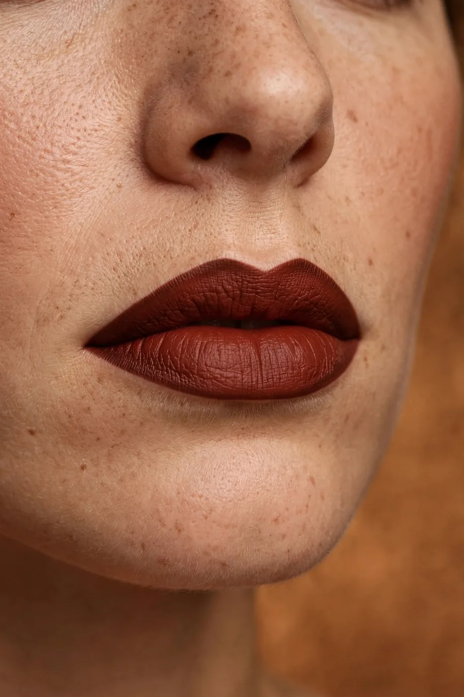90s brown-red dark red lipstick look