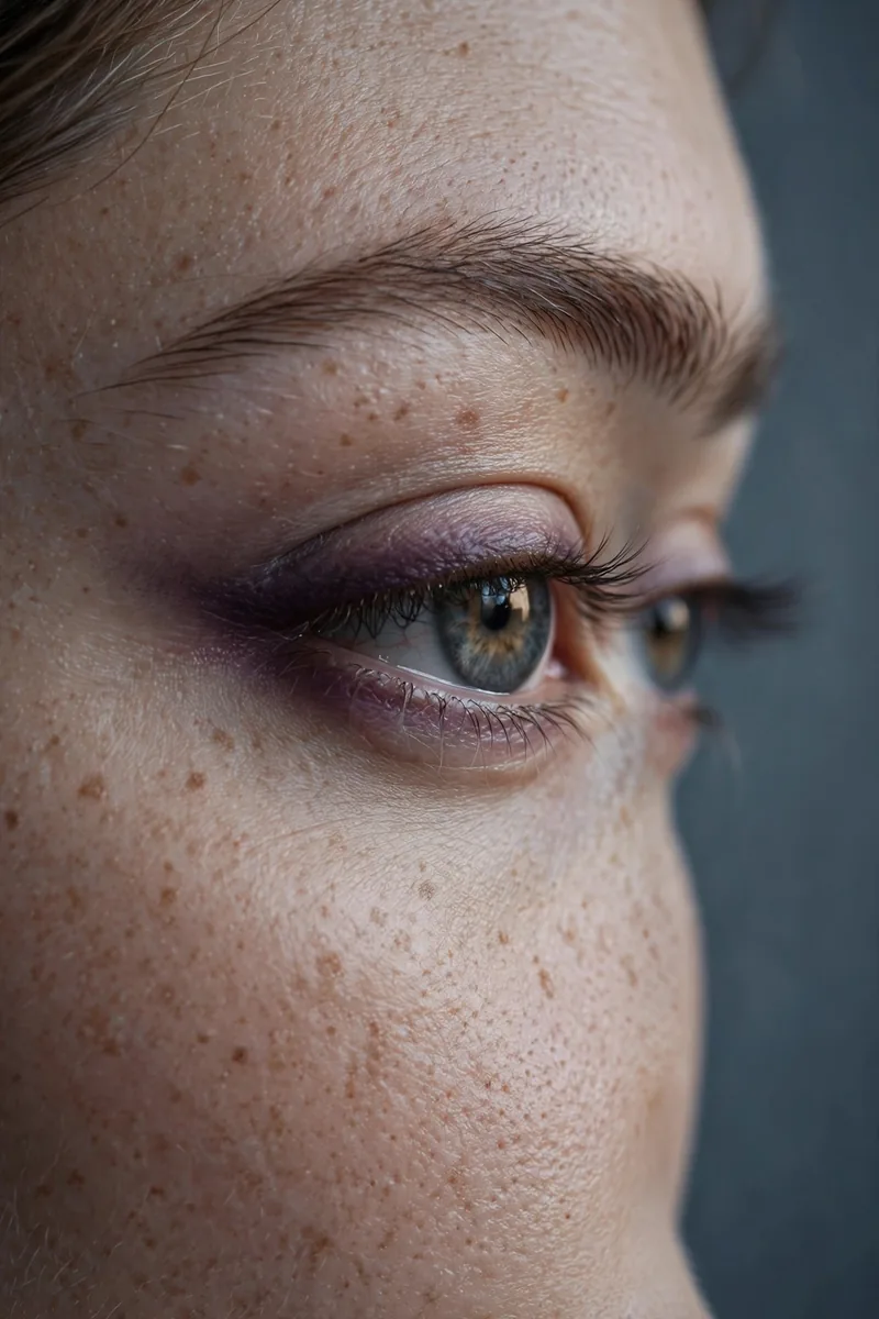 Smudged deep plum kohl eyeliner diffused along the lash line, blurred liner trend fall 2026