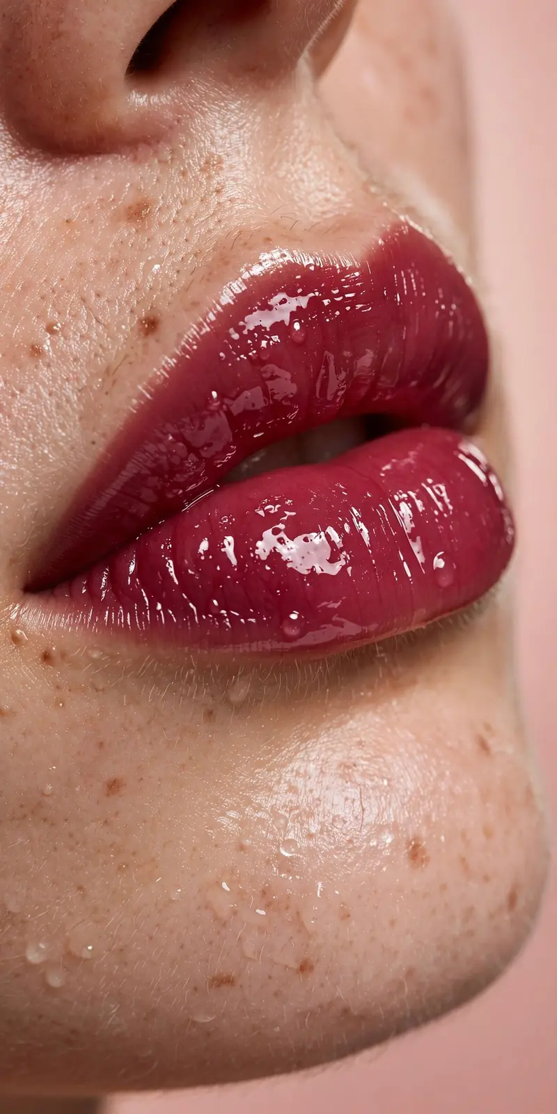 Glossy wet-look berry lips with high-shine lip gloss, juicy lip makeup fall 2026