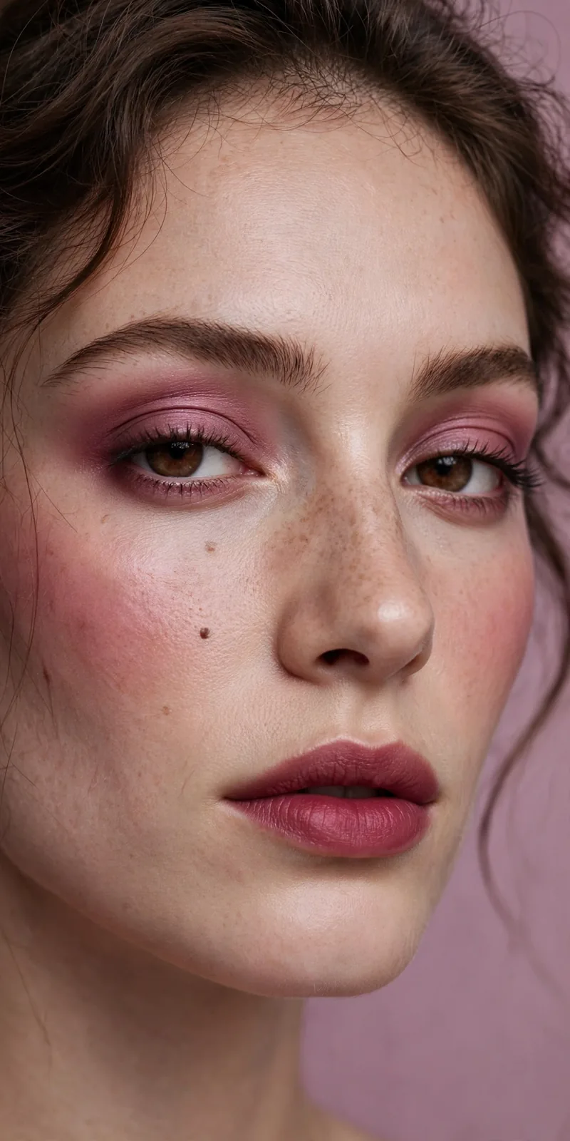 Monochrome berry makeup with matching berry eyes, cheeks and lips, fall 2026