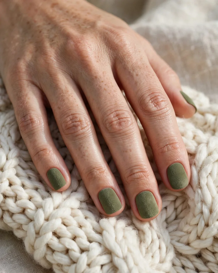 Mossy matte olive green nails - flat matte short squoval manicure