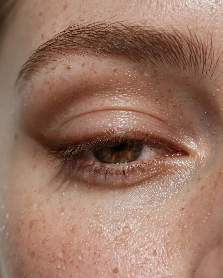 Close-up of smudged warm brown kohl eyeliner along the upper lash line — smudged eyeliner looks fall 2026