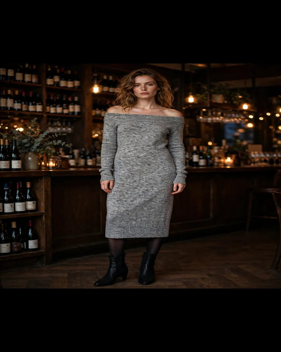 Sweater dress outfit with white sneakers